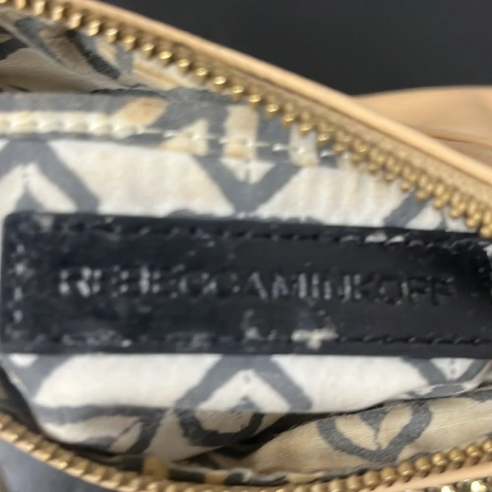 Rebecca Minkoff Mini MAC Tan leather Crossbody Gold Hardware fringe on zippers